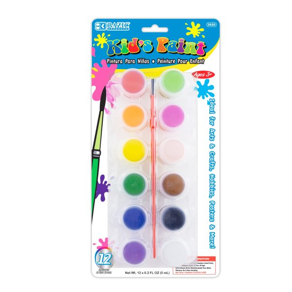 Bazic Kid's Paint with Brush 12 Colors