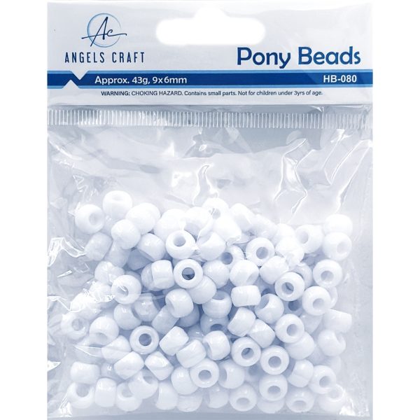 Angels Craft Pony Beads in White 6x9mm Angels Craft Pony Beads in White 6x9mm