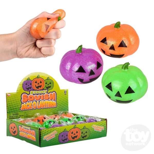 Toy Network Sticky Squish Glitter Jack O Lantern Assorted Colors 2 Inch